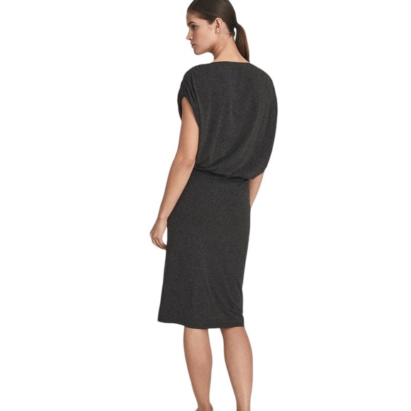 Reiss Evelyn Charcoal Gray Jersey Knit Drape Midi Dress - M - Picture 2 of 15